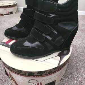 Black Wedge Sneaker Boot - Women